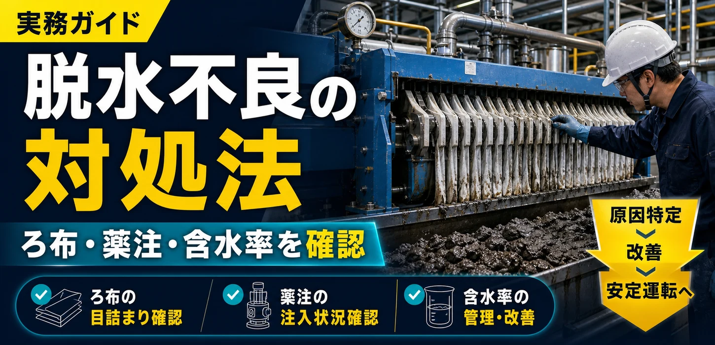 フィルタープレスの脱水が悪くなった時の対処法：含水率・ろ布・薬注を見直す手順 サムネイル